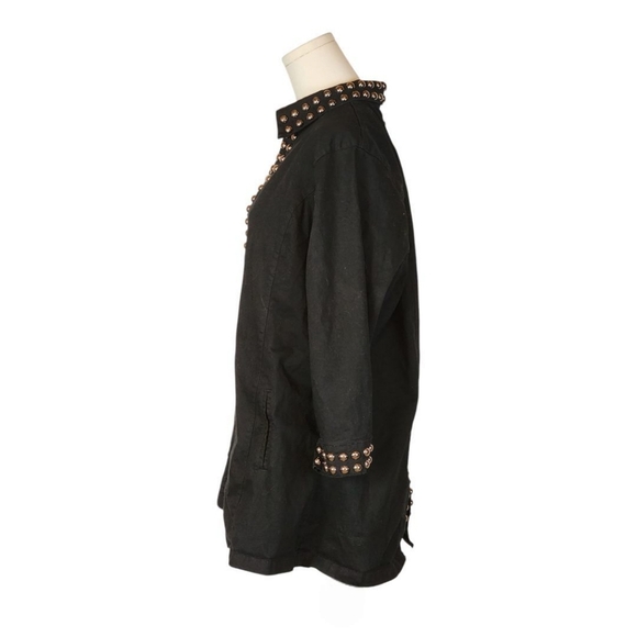 Tia Black Studded Embellished Jacket XL 3/4 Sleeve Pockets Rocker Chic Layer - Picture 2 of 9